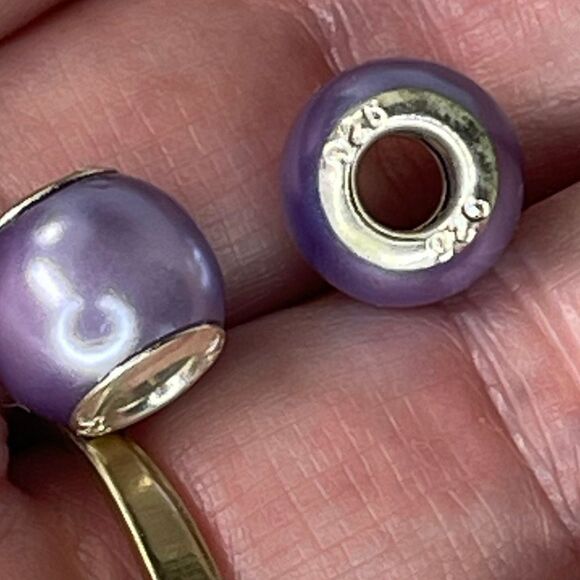 Purple faux pearls lot of 2 sterling silver core beads for bracelets or necklace - Picture 2 of 5
